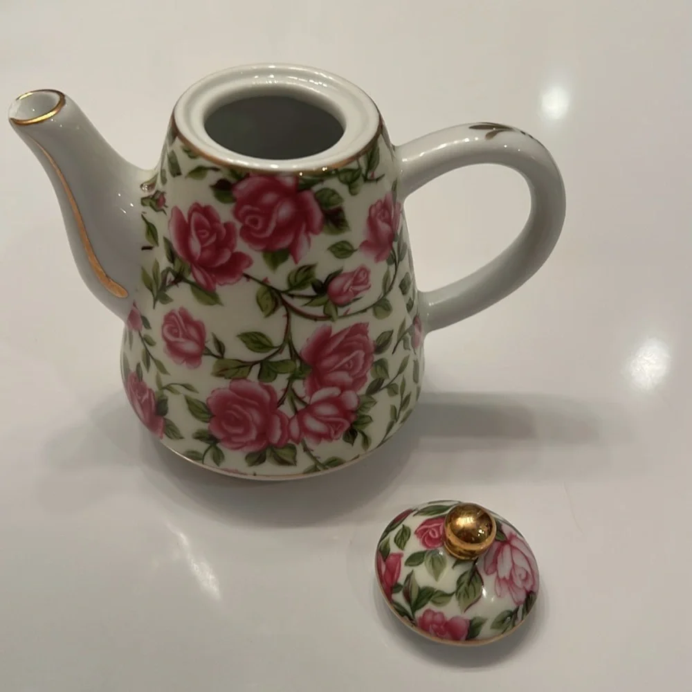 Vintage 🌸 3-Piece Mini Porcelain Set Bell, Teapot Egg Trinket Box Floral Small - Picture 8 of 16